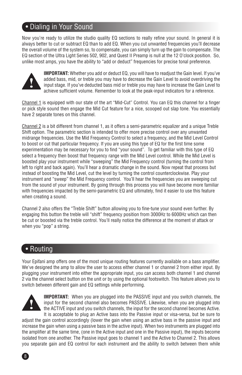 Dialing in your sound, Routing | Epifani UL Series User Manual | Page 8 / 12