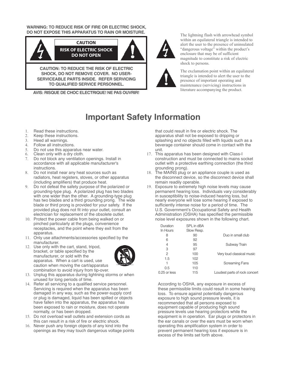 Important safety information | Epifani Piccolo 600 Amplifier User Manual | Page 2 / 8
