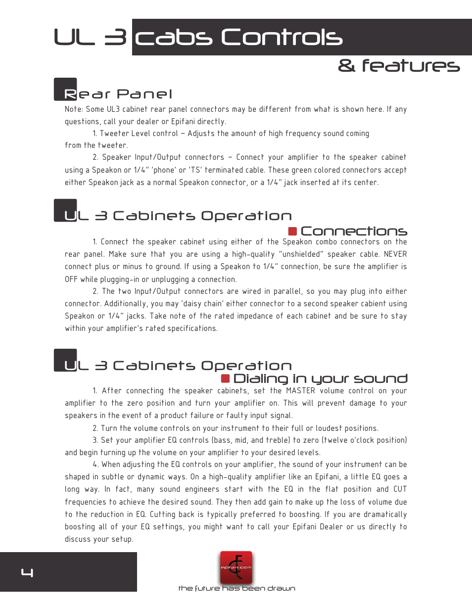 Ul 3 cabs controls, Features | Epifani UL3 Cabinets User Manual | Page 4 / 8