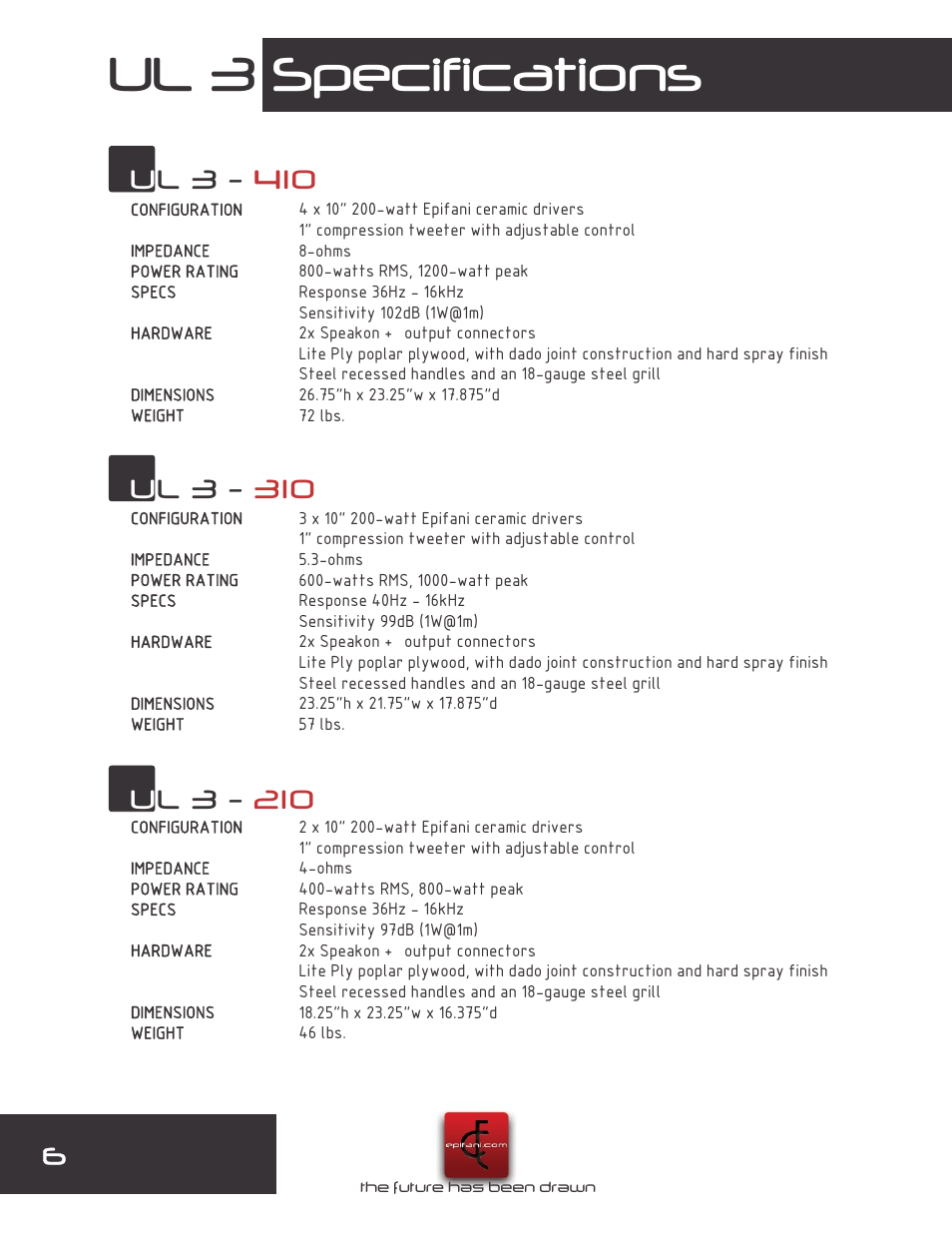 Ul 3 specifications | Epifani UL3 Cabinets User Manual | Page 6 / 8