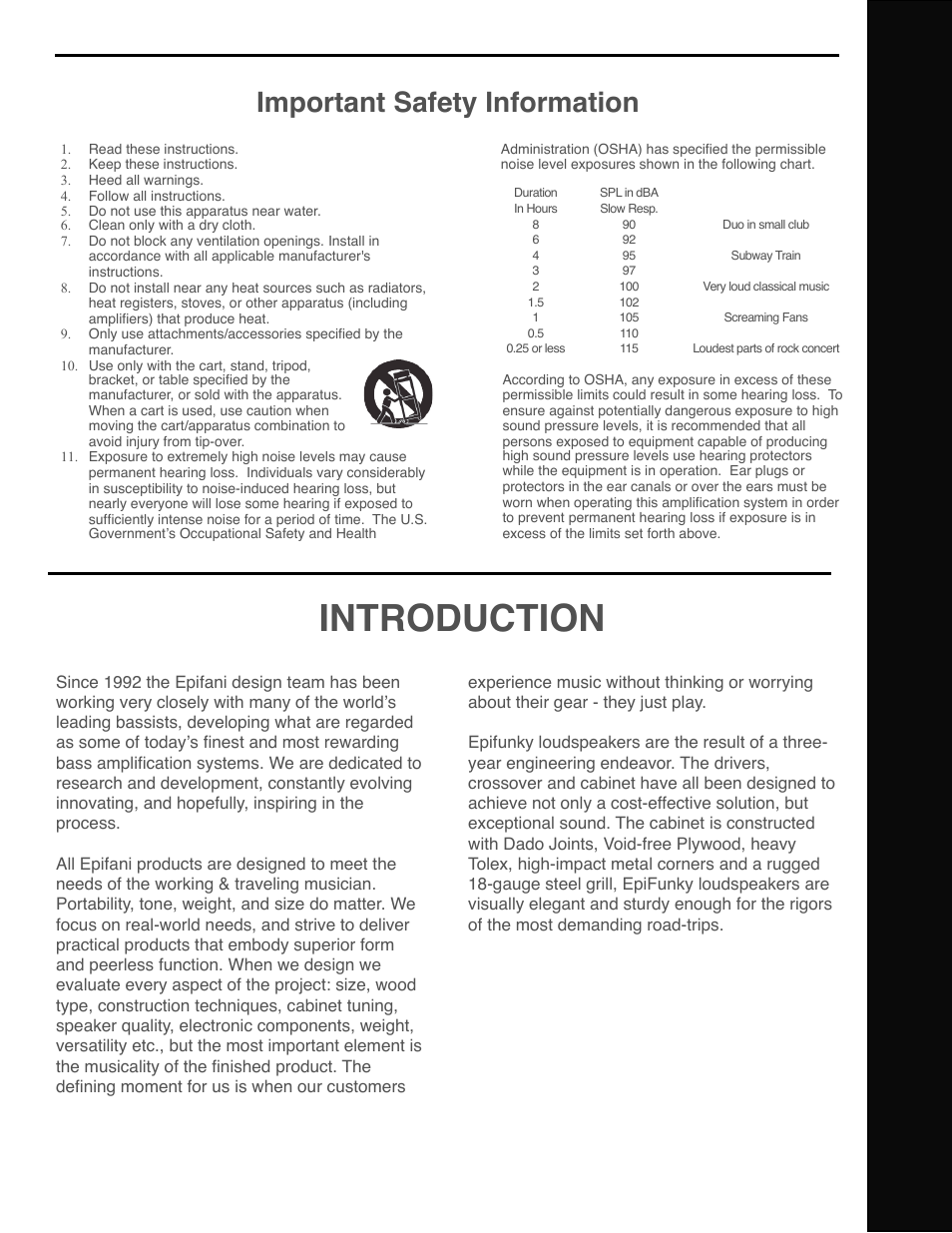 Introduction, Important safety information | Epifani Epifunky Cabinets User Manual | Page 2 / 4