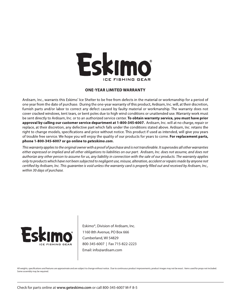 Eskimo 11427 User Manual | Page 16 / 16