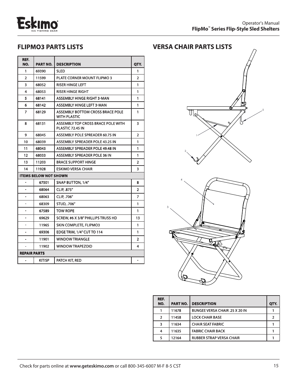Flipmo, Series flip-style sled shelters, Eskimo versa chair | Eskimo 11597 User Manual | Page 15 / 16