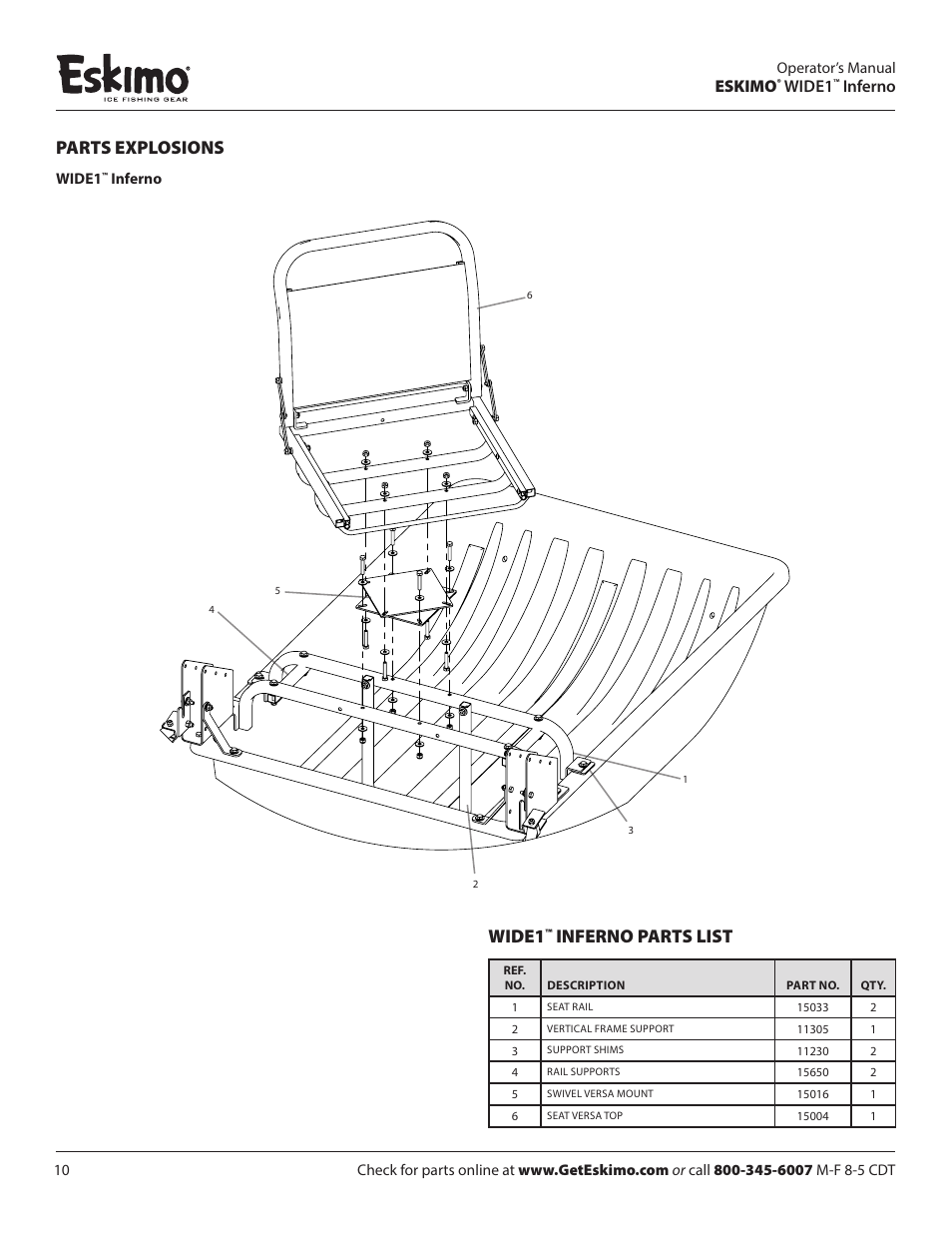 Inferno parts list, Parts explosions, Eskimo | Wide1, Inferno | Eskimo 15350 User Manual | Page 10 / 12