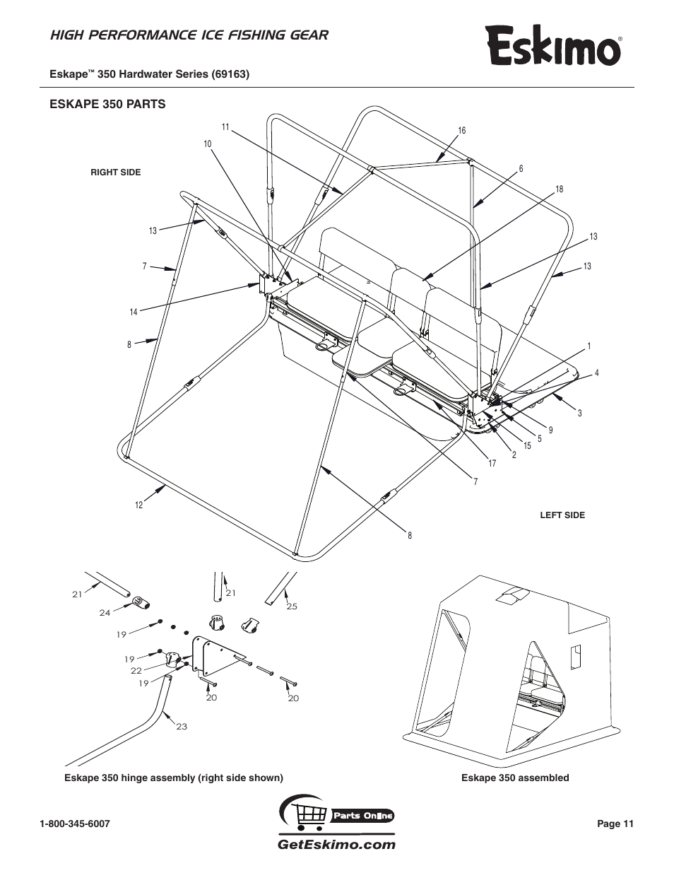 High performance ice fishing gear, Eskape 350 parts | Eskimo 69163 User Manual | Page 11 / 16