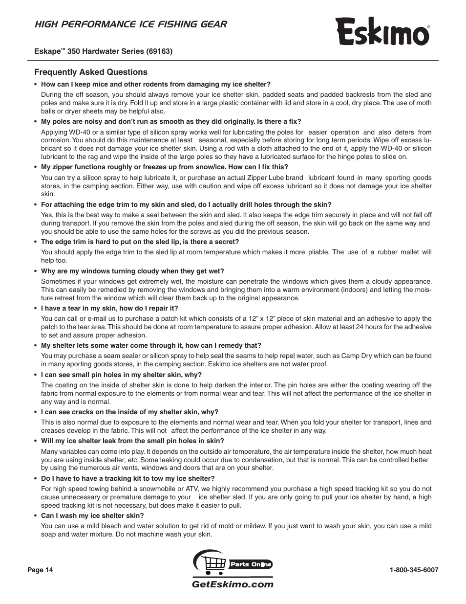 High performance ice fishing gear | Eskimo 69163 User Manual | Page 14 / 16