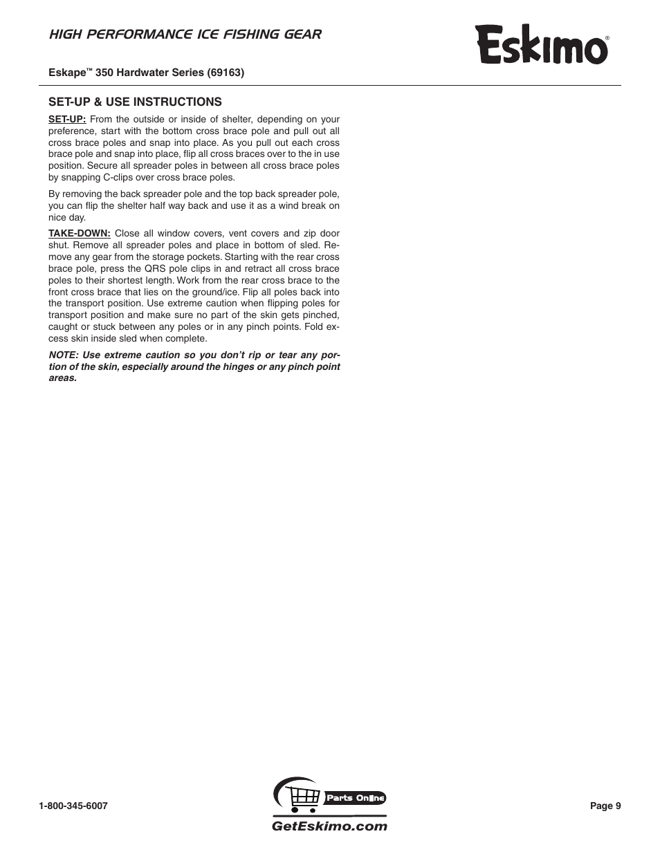 High performance ice fishing gear | Eskimo 69163 User Manual | Page 9 / 16