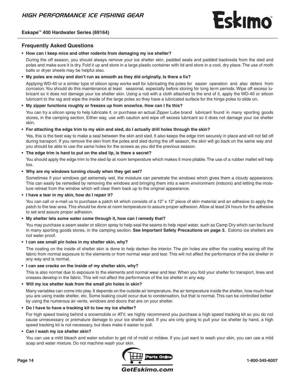 High performance ice fishing gear | Eskimo 69164 User Manual | Page 14 / 16