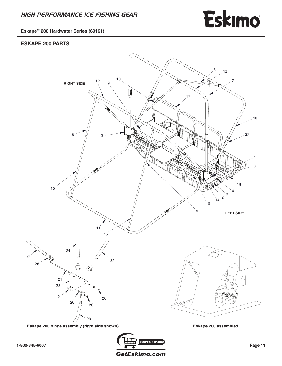 High performance ice fishing gear, Eskape 200 parts | Eskimo 69161 User Manual | Page 11 / 16