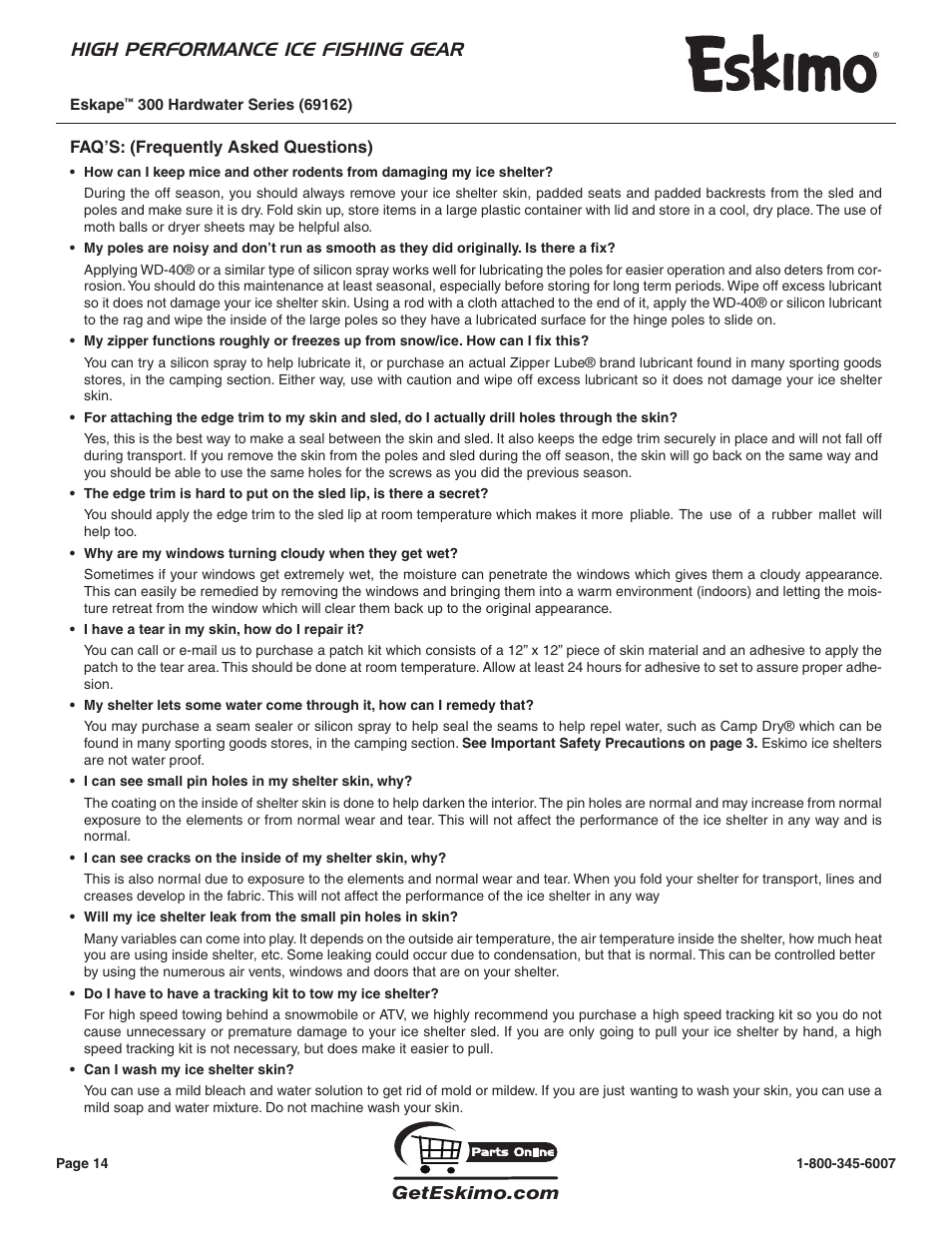 High performance ice fishing gear | Eskimo 69162 User Manual | Page 14 / 16