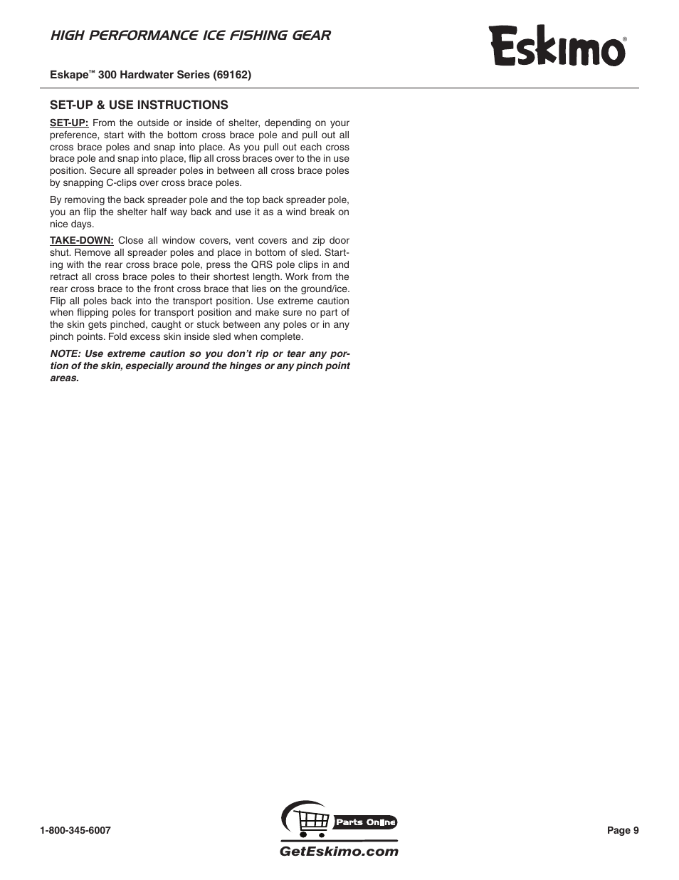 High performance ice fishing gear | Eskimo 69162 User Manual | Page 9 / 16