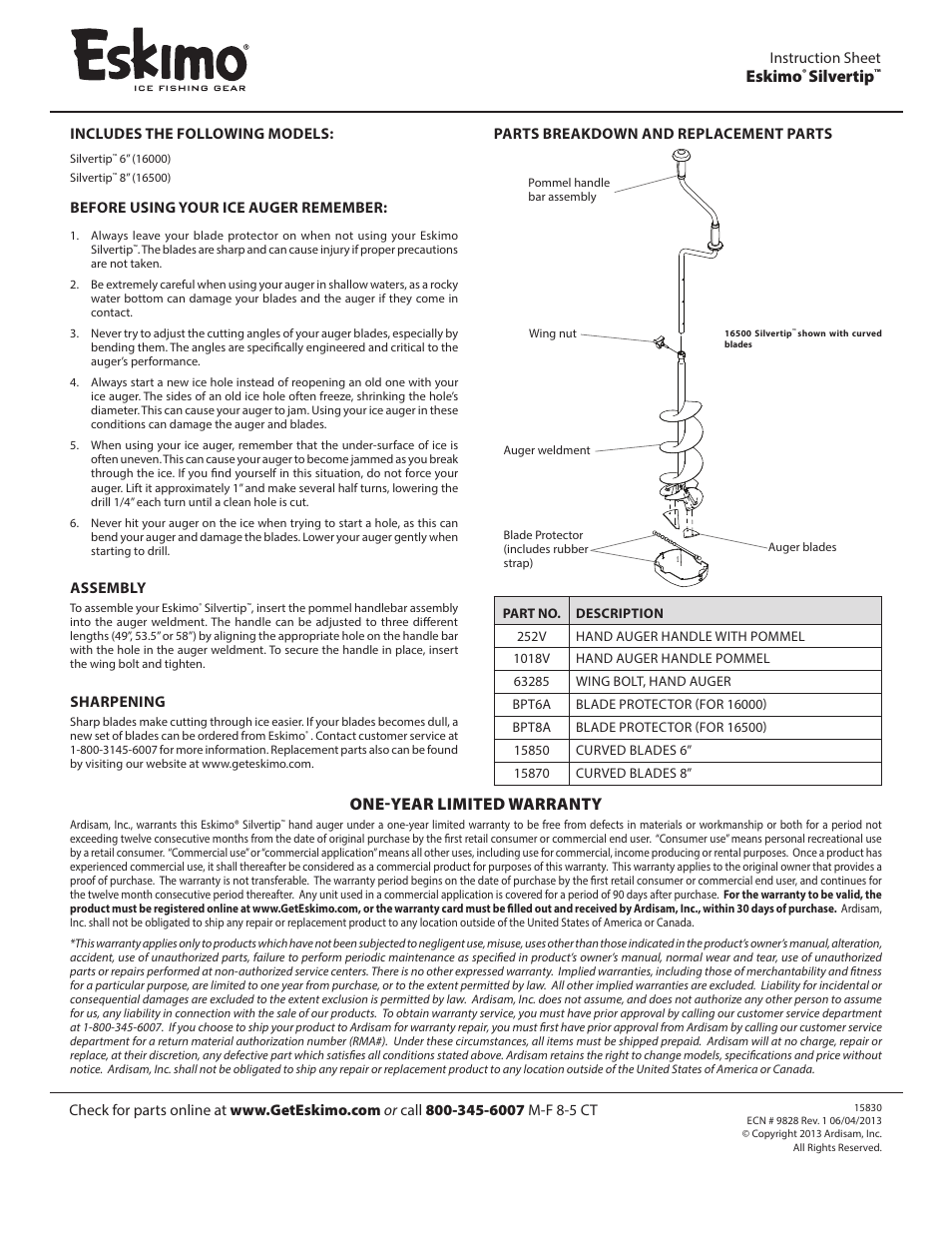 Eskimo 16500 User Manual | 1 page