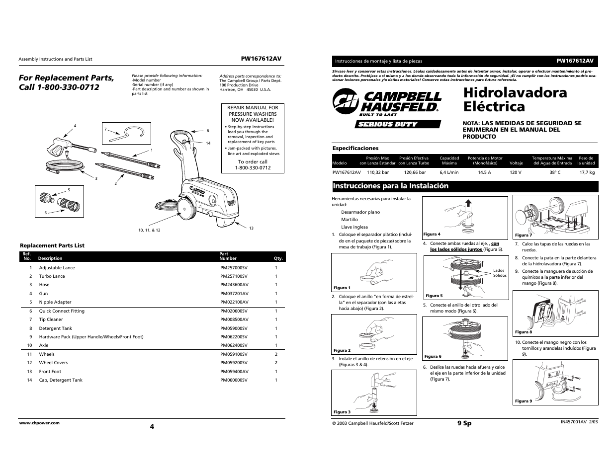 Hidrolavadora eléctrica, Instrucciones para la instalación | Campbell Hausfeld PW167612AV User Manual | Page 4 / 12