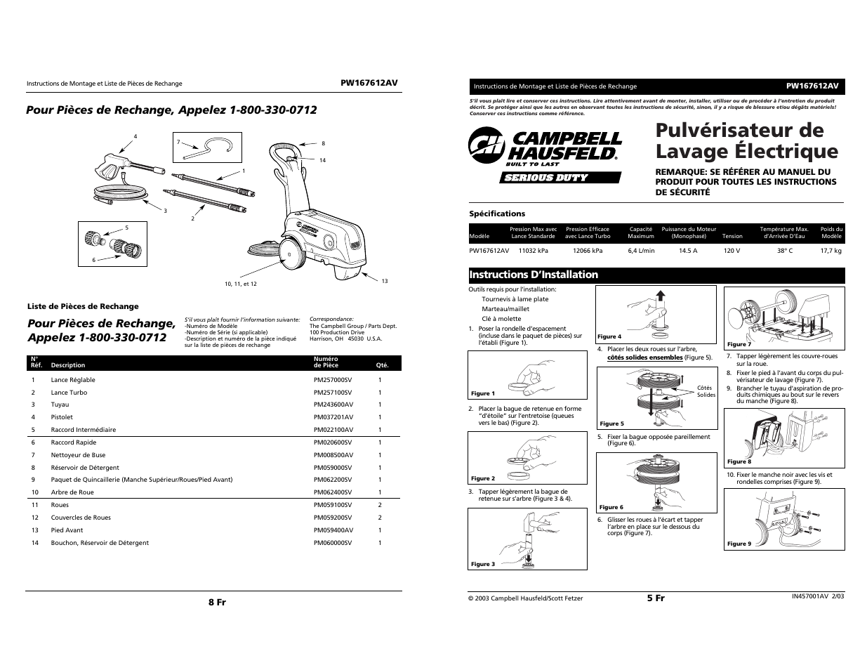 Pulvérisateur de lavage électrique, Instructions d’installation | Campbell Hausfeld PW167612AV User Manual | Page 5 / 12