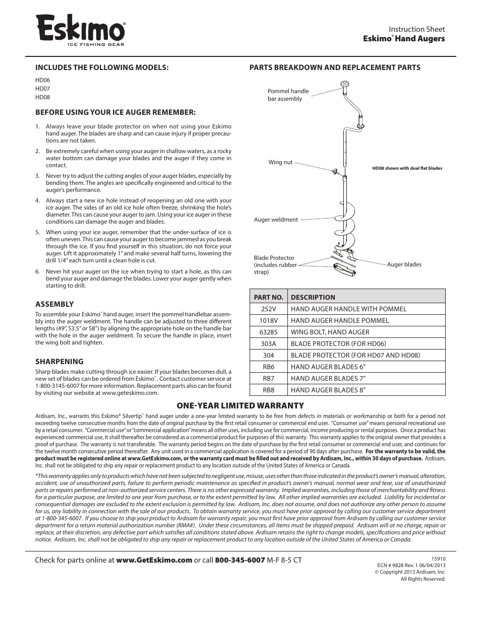 Eskimo HD08 User Manual | 1 page