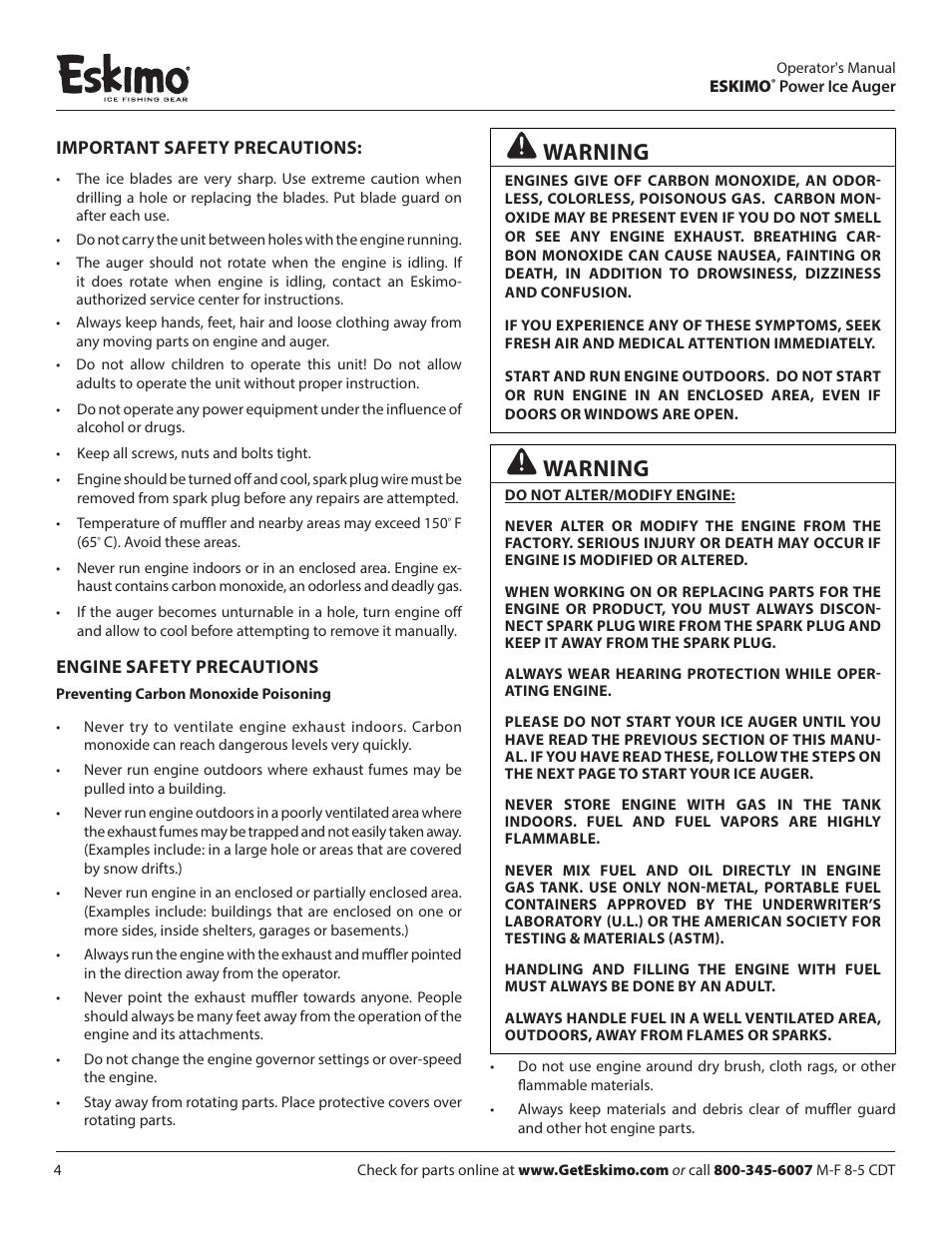 Warning | Eskimo Z71Q10 User Manual | Page 4 / 14