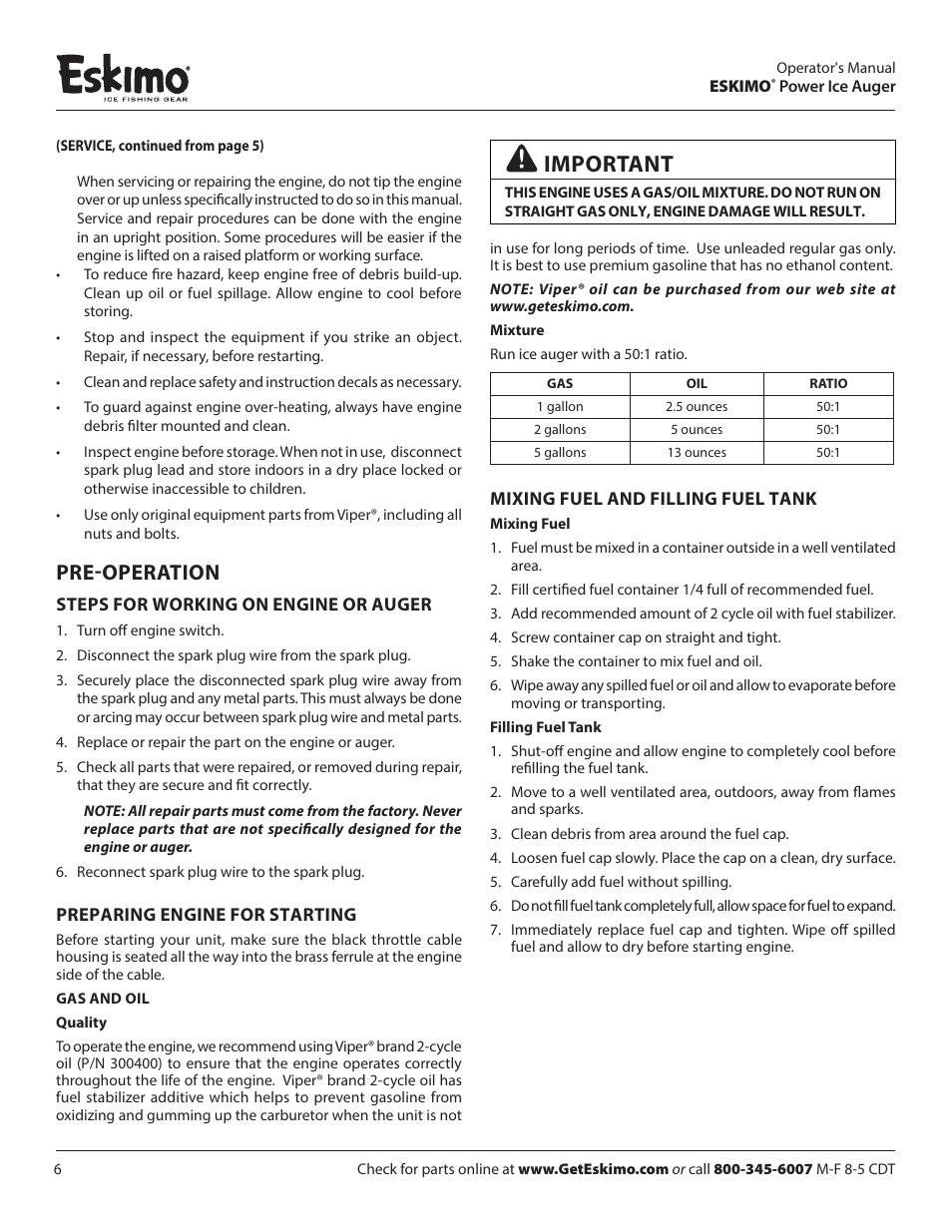 Important, Pre-operation | Eskimo Z71Q10 User Manual | Page 6 / 14