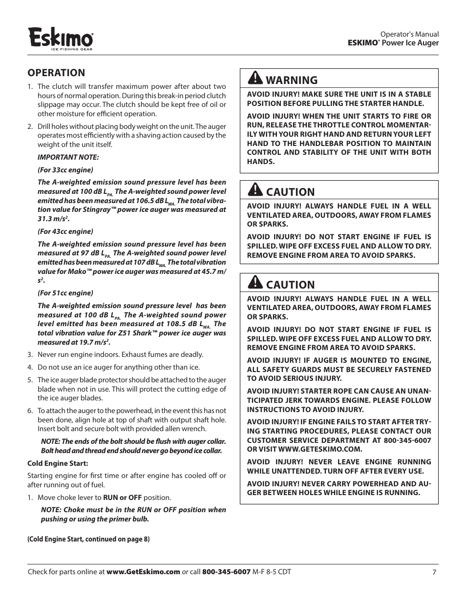 Caution, Warning, Operation | Eskimo Z71Q10 User Manual | Page 7 / 14