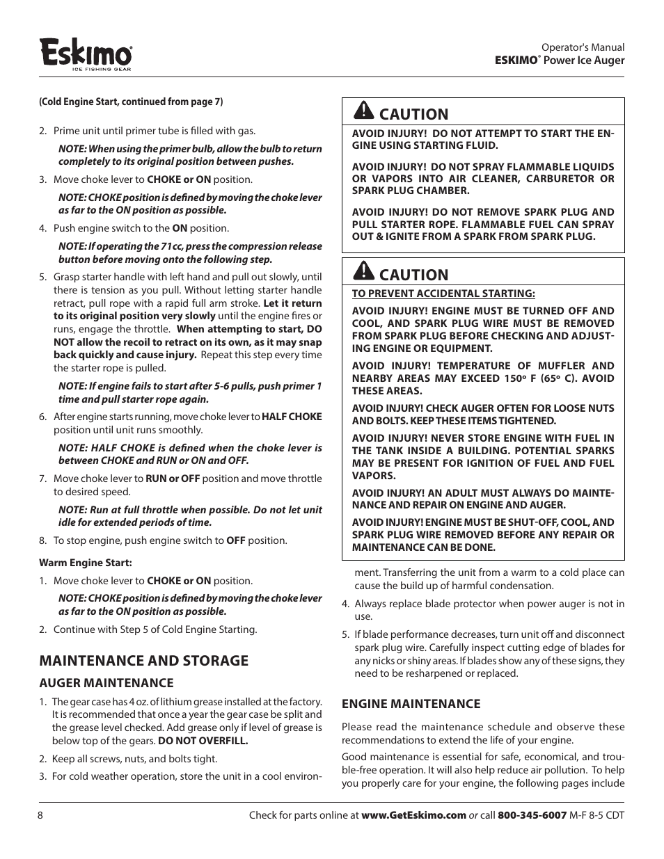 Caution, Maintenance and storage | Eskimo Z71Q10 User Manual | Page 8 / 14