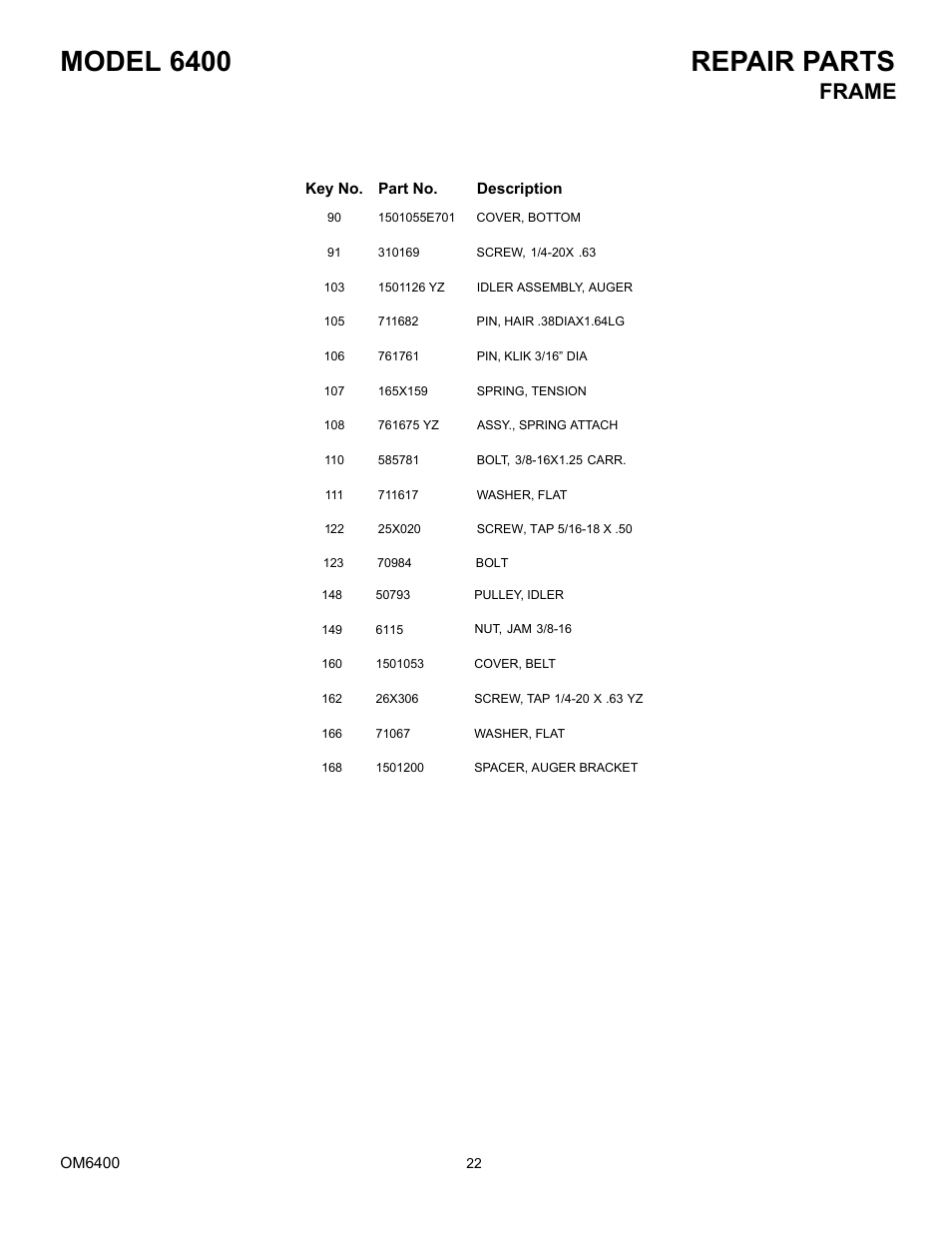 Model 6400 repair parts, Frame | Eskimo 6400 User Manual | Page 22 / 34