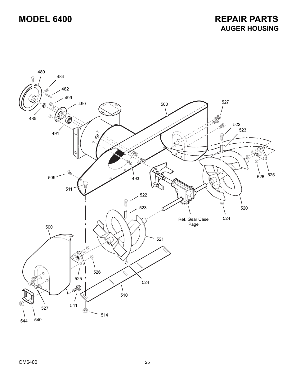 Model 6400 repair parts, Auger housing | Eskimo 6400 User Manual | Page 25 / 34