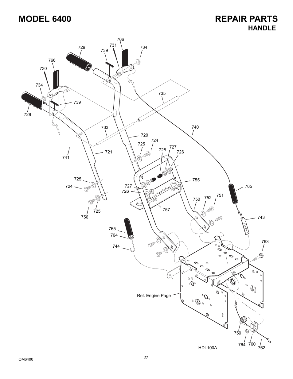 Model 6400 repair parts, Handle | Eskimo 6400 User Manual | Page 27 / 34