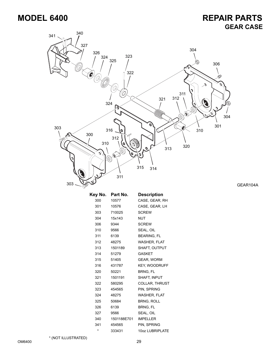 Model 6400 repair parts, Gear case | Eskimo 6400 User Manual | Page 29 / 34