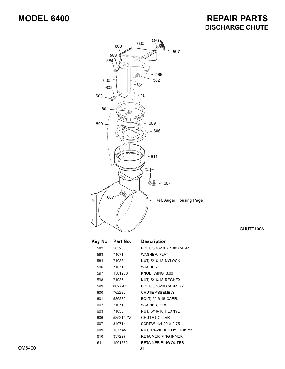 Model 6400 repair parts, Discharge chute | Eskimo 6400 User Manual | Page 31 / 34