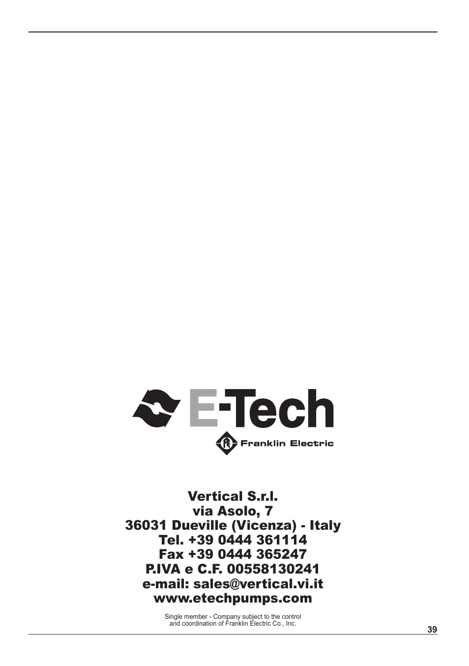 E-Tech ES series 5" close-coupled pumps User Manual | Page 39 / 40