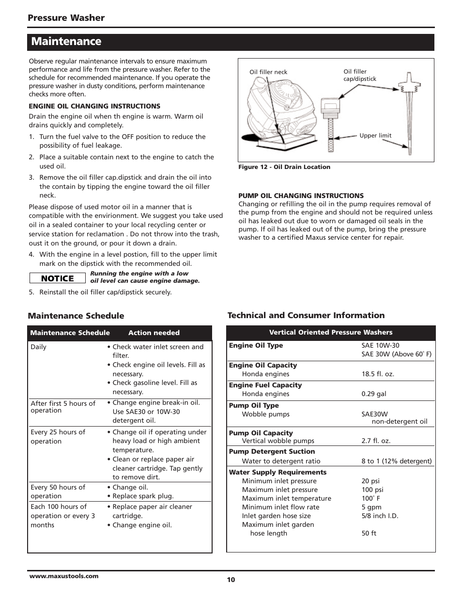 Maintenance, Pressure washer | Campbell Hausfeld Maxus IN469101AV User Manual | Page 10 / 32