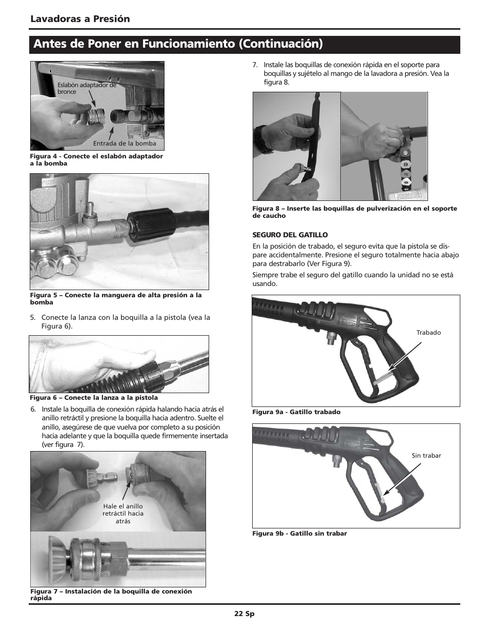 Antes de poner en funcionamiento (continuación), Lavadoras a presión | Campbell Hausfeld Maxus IN469101AV User Manual | Page 22 / 32