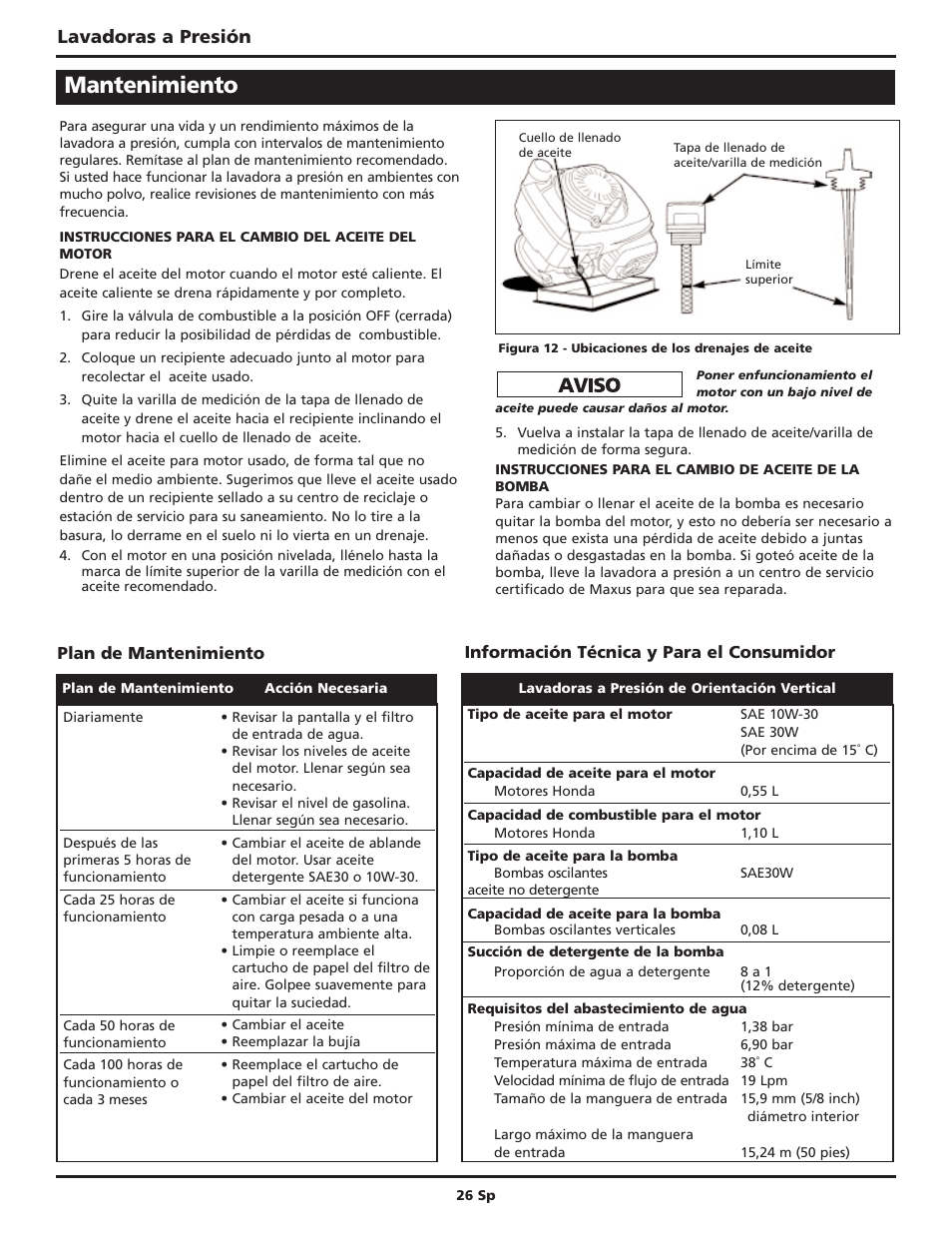 Mantenimiento, Lavadoras a presión | Campbell Hausfeld Maxus IN469101AV User Manual | Page 26 / 32