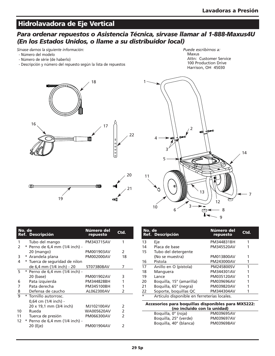 Hidrolavadora de eje vertical, Lavadoras a presión | Campbell Hausfeld Maxus IN469101AV User Manual | Page 29 / 32