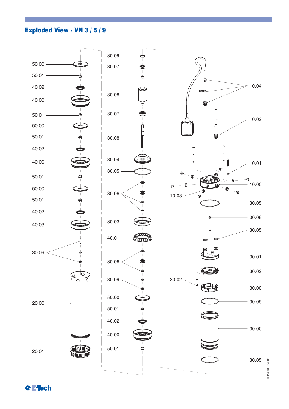 Exploded view - vn 3 / 5 / 9 | E-Tech VN series 5" close-coupled pumps User Manual | Page 13 / 20