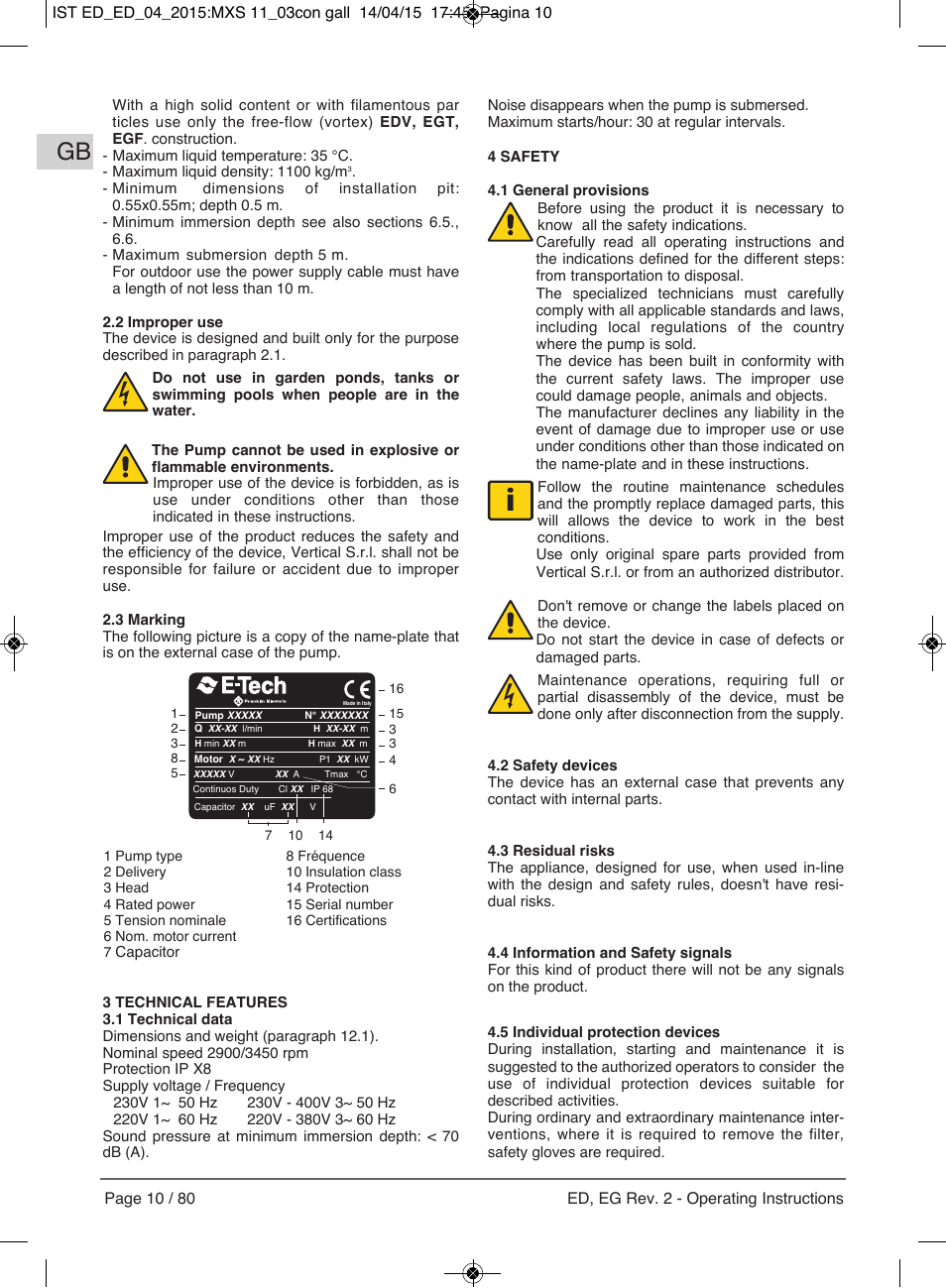 E-Tech Series EGT EGF User Manual | Page 10 / 80