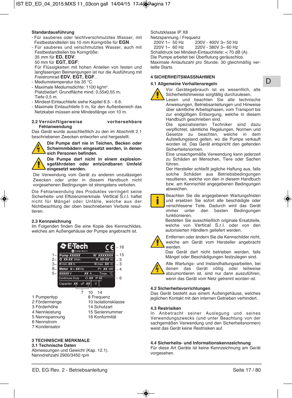 E-Tech Series EGT EGF User Manual | Page 17 / 80