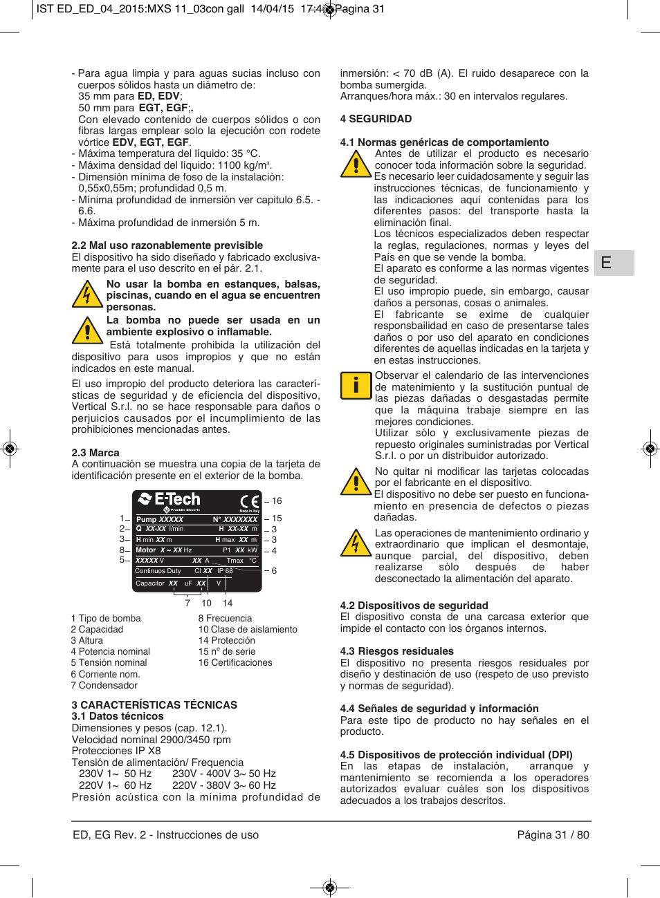 E-Tech Series EGT EGF User Manual | Page 31 / 80