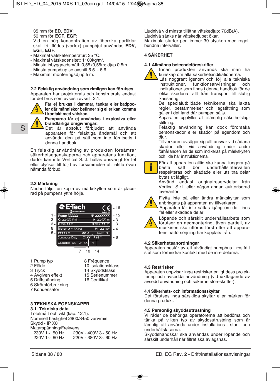 E-Tech Series EGT EGF User Manual | Page 38 / 80