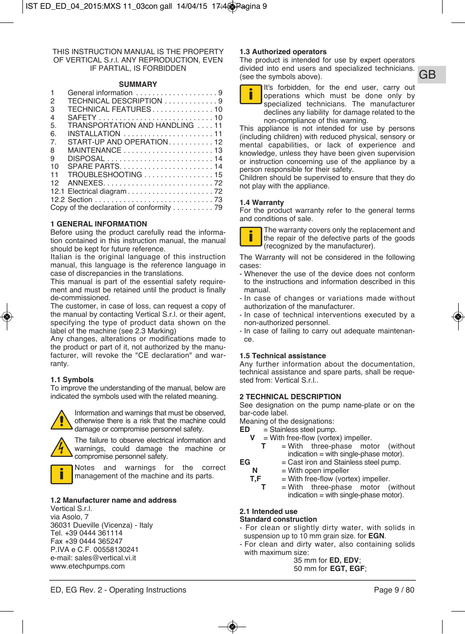 E-Tech Series EGT EGF User Manual | Page 9 / 80
