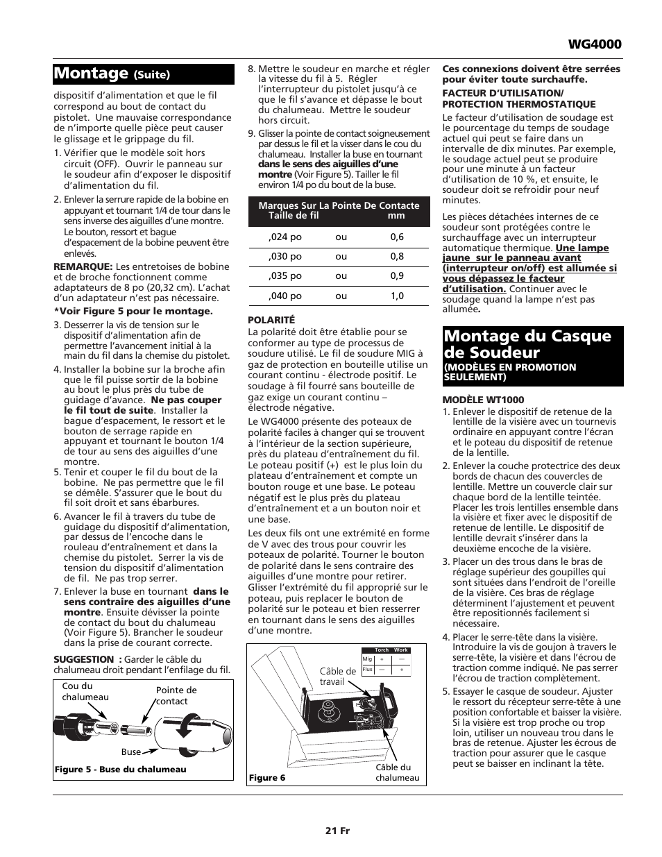 Montage, Montage du casque de soudeur, Wg4000 | Campbell Hausfeld WG4000 User Manual | Page 21 / 48