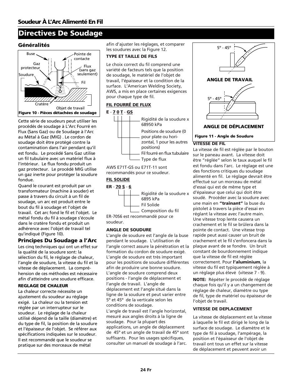 Directives de soudage, Soudeur à l’arc alimenté en fil | Campbell Hausfeld WG4000 User Manual | Page 24 / 48