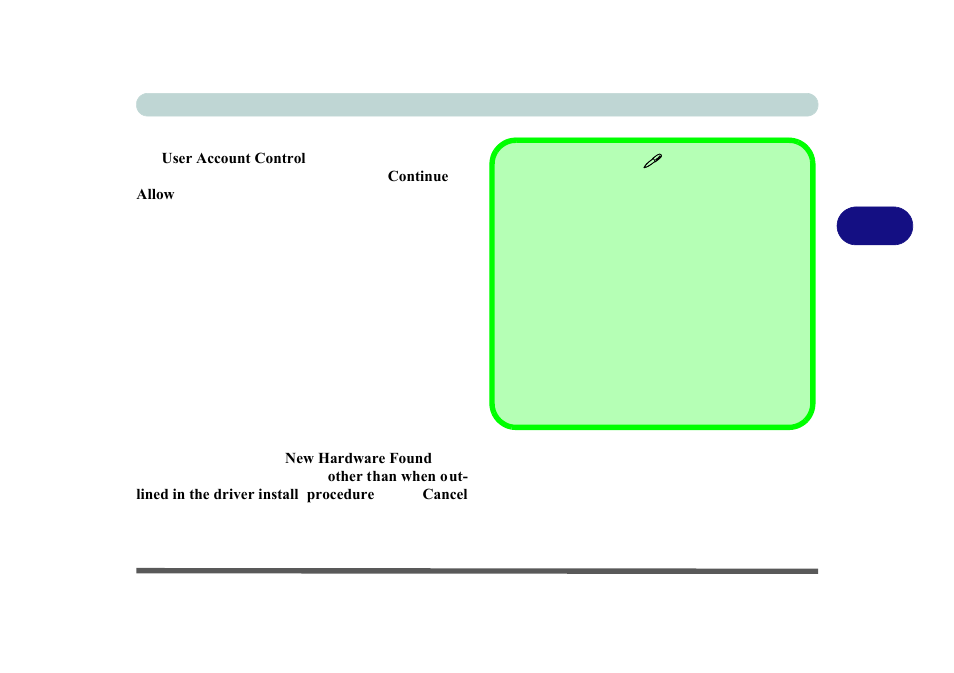 User account control, Windows security message, New hardware found | Eurocom M3 User Manual | Page 101 / 265