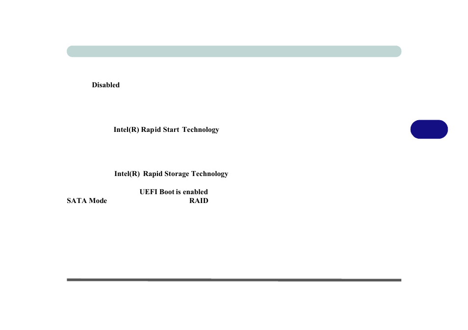 Intel(r) rapid start technology (advanced menu), Intel(r) rapid storage technology (advanced menu) | Eurocom M3 User Manual | Page 115 / 265