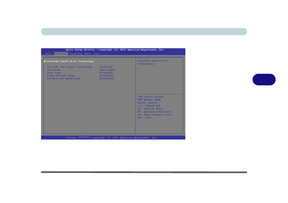 Advanced menu, Intel(r) rapid start technology (advanced menu), Advanced menu -7 | Eurocom M4 User Manual | Page 109 / 276