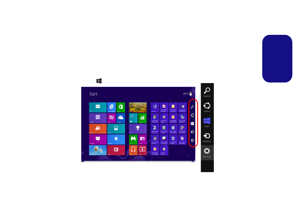 Apps & tiles, Windows 8 charms bar, Apps & tiles windows 8 charms bar | Eurocom Electra User Manual | Page 17 / 114