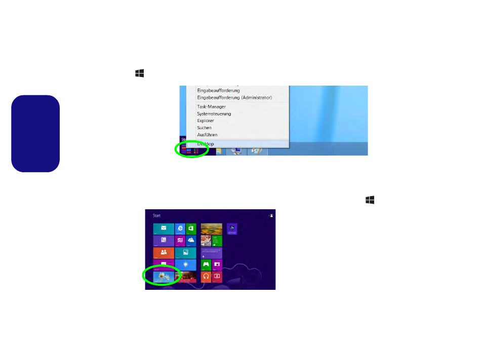 Windows systemsteuerung, Windows startbildschirm und desktop, Deutsch | Eurocom Electra User Manual | Page 38 / 114