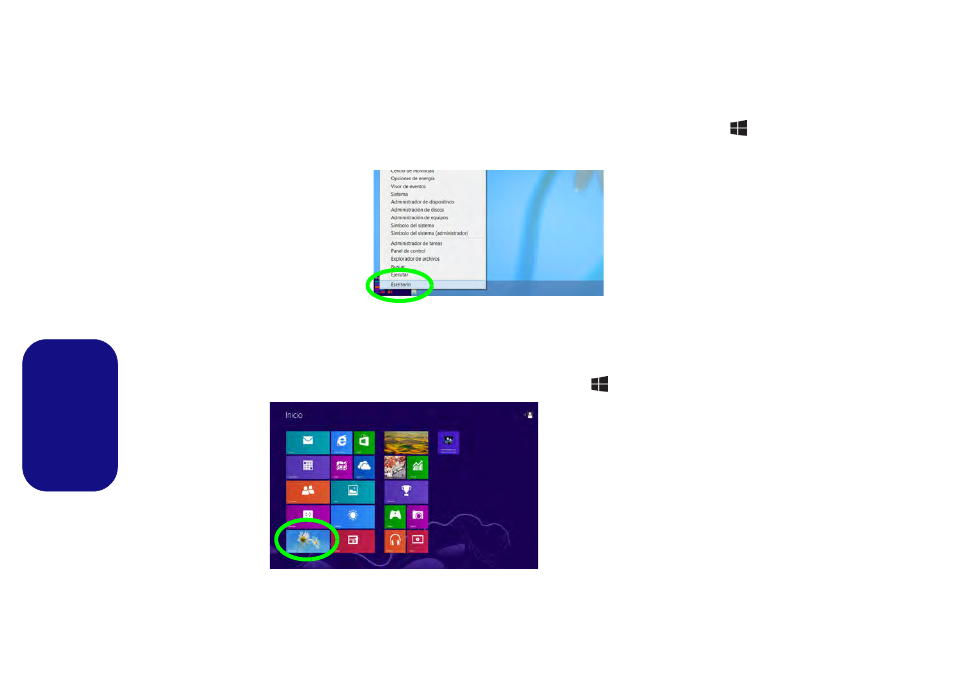 Panel de control de windows, Pantalla inicio y escritorio de windows, Español | Eurocom Electra User Manual | Page 82 / 114