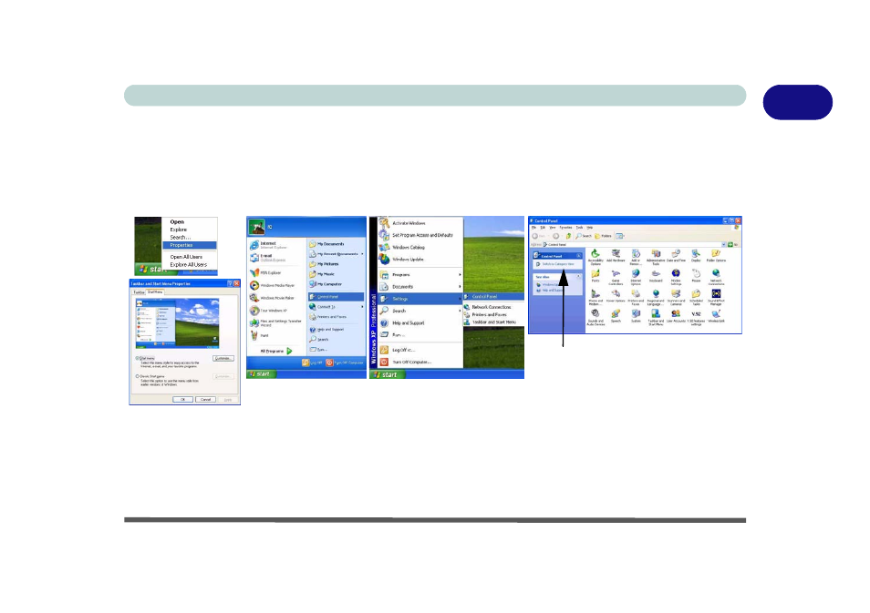 Windows xp start menu & control panel, Windows xp start menu & control panel -13 | Eurocom M620NC TITANIUM User Manual | Page 33 / 140