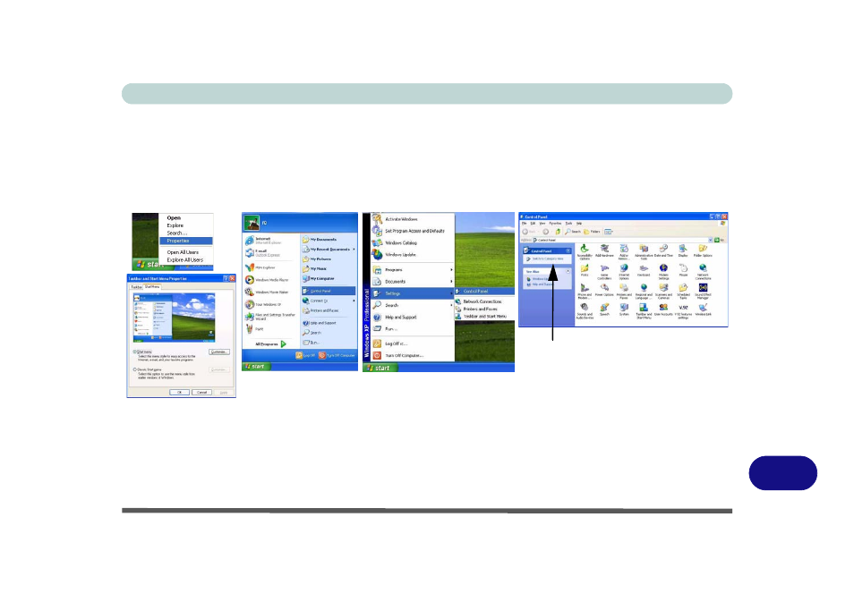 Windows xp start menu & control panel | Eurocom M720R GALAXY-X User Manual | Page 175 / 222