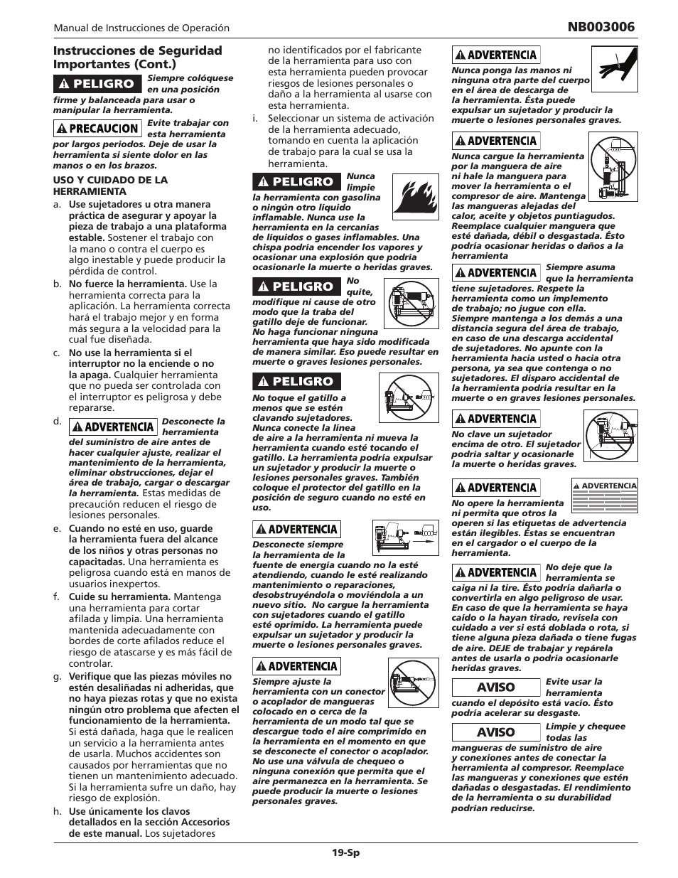 Instrucciones de seguridad importantes (cont.) | Campbell Hausfeld IN703700AV User Manual | Page 19 / 24